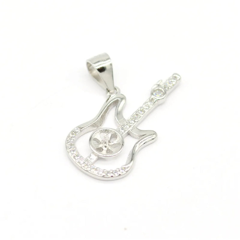 Sterling Silver Guitar Pearl Pendant Mountings DIY Jewelry