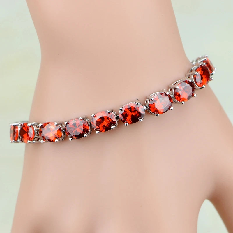 Sterling Silver Red Garnet Zircon Bracelet