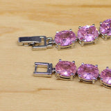 Sterling Silver Pink CZ Chain & Link Bracelet for Women