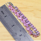 Sterling Silver Pink CZ Chain & Link Bracelet for Women