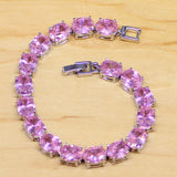 Sterling Silver Pink CZ Chain & Link Bracelet for Women