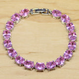 Sterling Silver Pink CZ Chain & Link Bracelet for Women