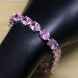 Sterling Silver Pink CZ Chain & Link Bracelet for Women