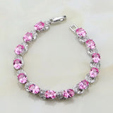 Sterling Silver Pink CZ Charm Bracelet for Women