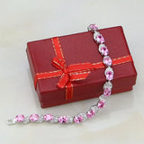Sterling Silver Pink CZ Charm Bracelet for Women