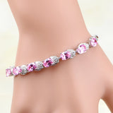 Sterling Silver Pink CZ Charm Bracelet for Women