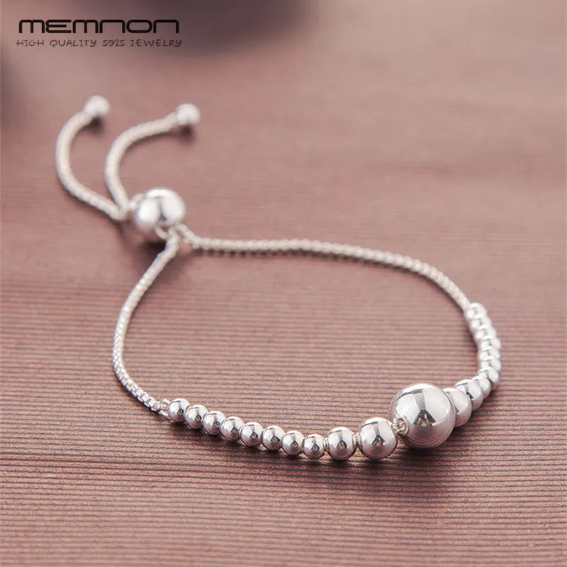 Sterling-Silver-Jewelry Beads Sliding Bracelet 925 Silver Chain Charm Bracelets