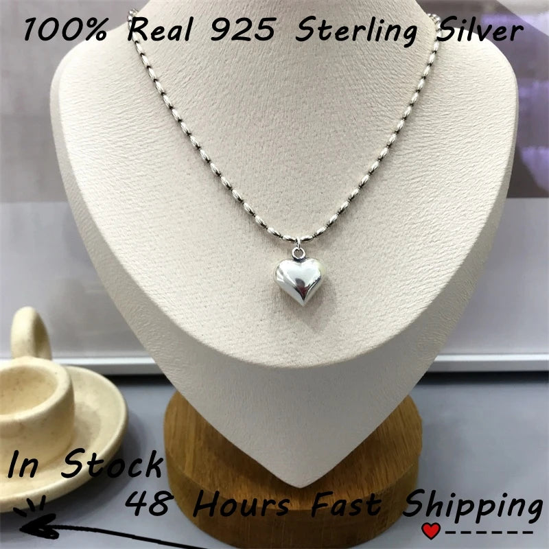 925 Sterling Silver Love Rice Bead Chain Initial Necklace for Women