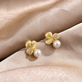 Sterling Silver Clover Stud Earrings with Micro Diamonds
