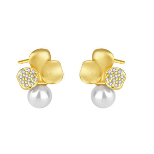 Sterling Silver Clover Stud Earrings with Micro Diamonds