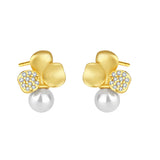 Sterling Silver Clover Stud Earrings with Micro Diamonds