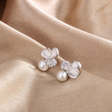 Sterling Silver Clover Stud Earrings with Micro Diamonds