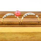 Silver Leaf Pearl Ring for Women Adjustable