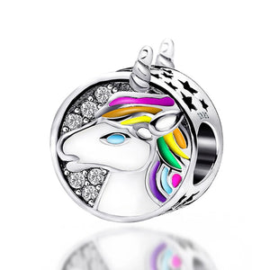 S925 Rainbow Unicorn Drops Spacer Beads DIY Bracelet Pendant
