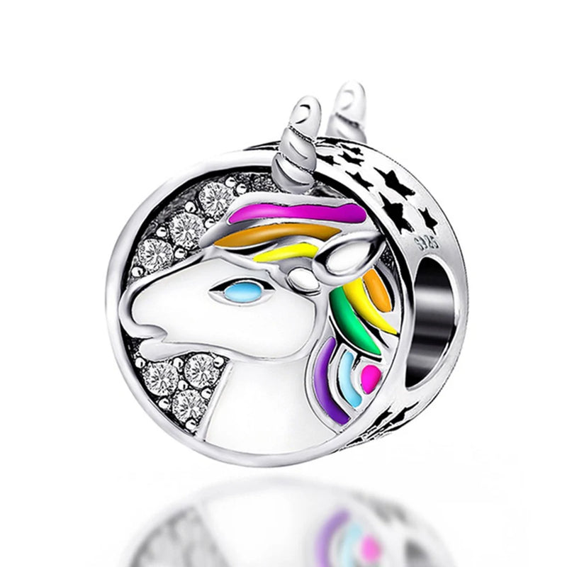 S925 Rainbow Unicorn Drops Spacer Beads DIY Bracelet Pendant