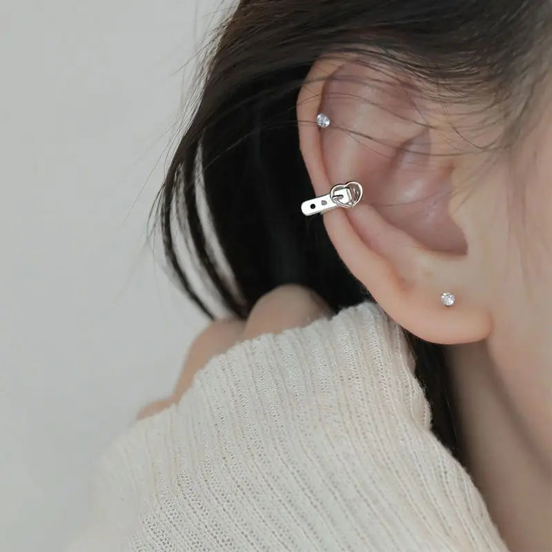 Sterling Silver Love Belt Ear Clip Female Individuality Wind INS.com