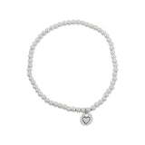 Silver Metal Ball Chain Bracelet Couple Matching Rosary Bangle Heart Charm