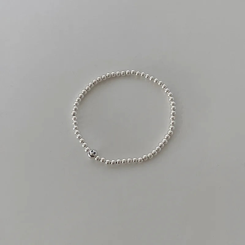 Silver Metal Ball Chain Bracelet Couple Matching Rosary Bangle Heart Charm