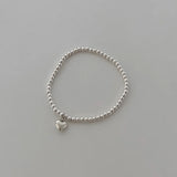 Silver Metal Ball Chain Bracelet Couple Matching Rosary Bangle Heart Charm