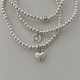 Silver Metal Ball Chain Bracelet Couple Matching Rosary Bangle Heart Charm