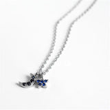 Sterling Silver Crystal Mini Stars Moon Pendant Necklace