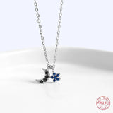 Sterling Silver Crystal Mini Stars Moon Pendant Necklace