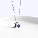 Sterling Silver Crystal Mini Stars Moon Pendant Necklace