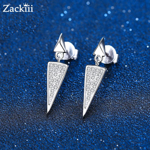 Moissanite Drop Earrings Platinum Plating Full Diamond Triangle Setting