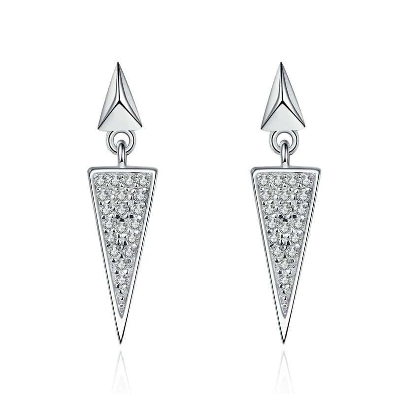 Moissanite Drop Earrings Platinum Plating Full Diamond Triangle Setting