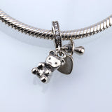 S925 Fuwa Pendant w Peach Heart Teddy Bear Necklace Small Pendant
