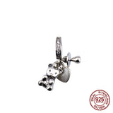 S925 Fuwa Pendant w Peach Heart Teddy Bear Necklace Small Pendant