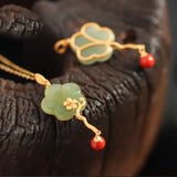 Silver Gilding Hetian Jade Necklace Plum Fan Pendant Retro