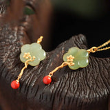 Silver Gilding Hetian Jade Necklace Plum Fan Pendant Retro