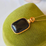 Sterling Silver Hetian Jade Square Plate Pendant Necklace