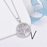 Sterling Silver S925 Life Tree Necklace Diamond Pendant