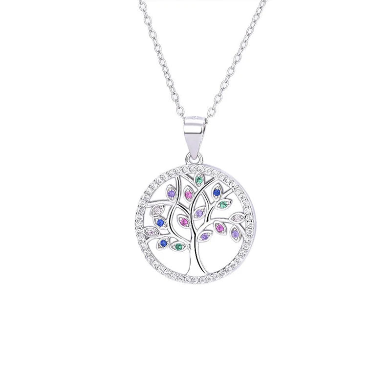 Sterling Silver S925 Life Tree Necklace Diamond Pendant