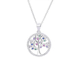 Sterling Silver S925 Life Tree Necklace Diamond Pendant