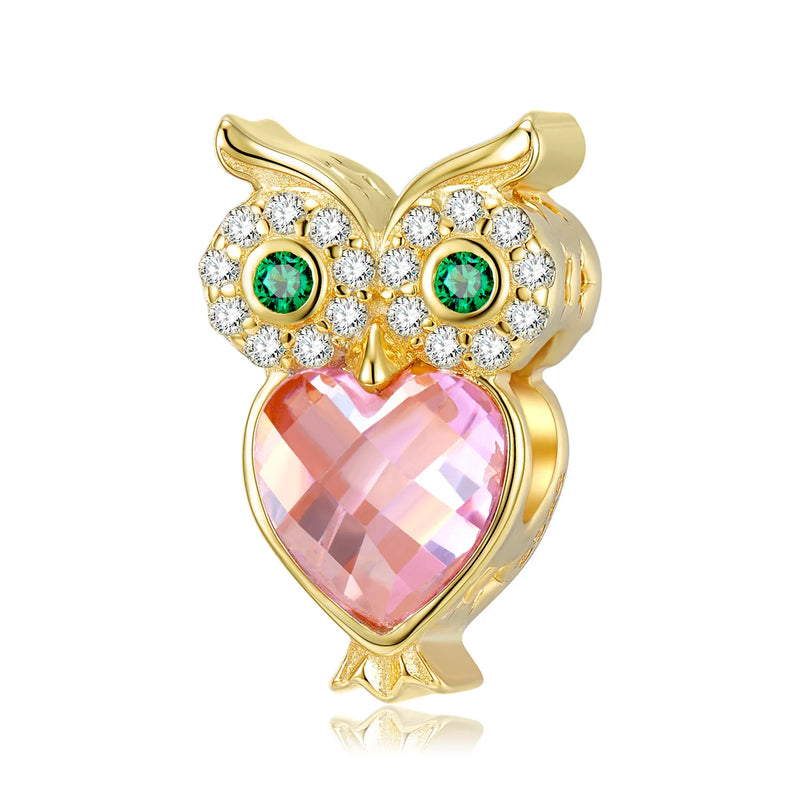 S925 Pink Diamond Owl Beads Female Necklace Bracelet Accessories