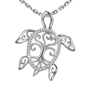 Silver Sea Turtle Necklace Tree of Life Pendant for Women Mom