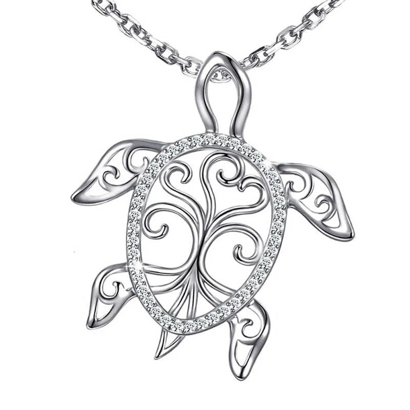 Silver Sea Turtle Necklace Tree of Life Pendant for Women Mom