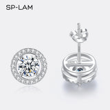Sterling Silver Stud Earrings Round Disc CZ 1CT Moissanite Earings