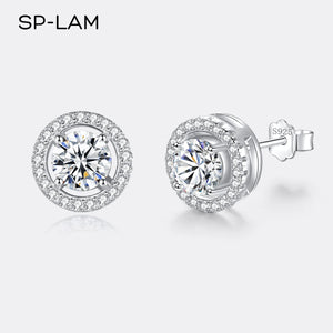 Sterling Silver Stud Earrings Round Disc CZ 1CT Moissanite Earings