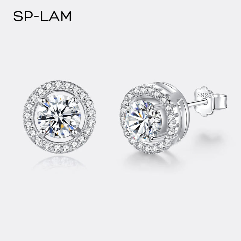 Sterling Silver Stud Earrings Round Disc CZ 1CT Moissanite Earings