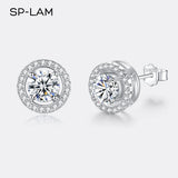 Sterling Silver Stud Earrings Round Disc CZ 1CT Moissanite Earings