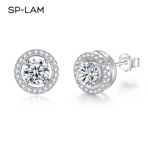 Sterling Silver Stud Earrings Round Disc CZ 1CT Moissanite Earings