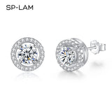 Sterling Silver Stud Earrings Round Disc CZ 1CT Moissanite Earings