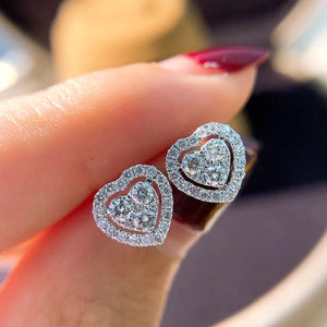 925 Silver Heart CZ Stud Earrings Wedding Bridal Jewelry