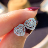 925 Silver Heart CZ Stud Earrings Wedding Bridal Jewelry
