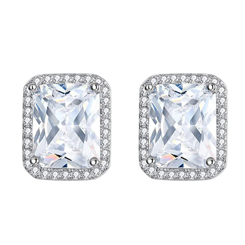 Sterling Silver Stud Earrings CZ Women Engagement Wedding Earrings