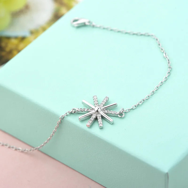 Sterling Silver Sunflower Micro Inlaid Bracelet Women's Accessory